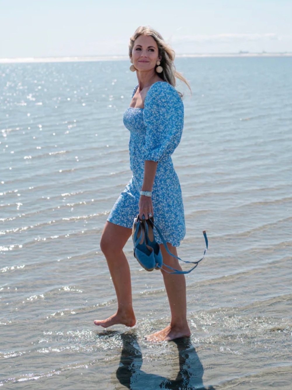 Tuckernuck Blue & White Floral Puff Sleeve Smocked Mini Dress